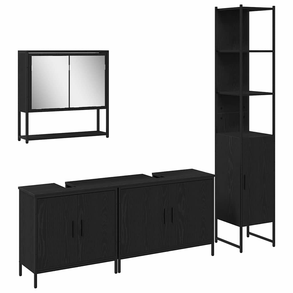 Badeværelsesmøbel Sæt Med Dør 4 Pcs Sort 33 X 33 X 185.5 Cm - Billede 2