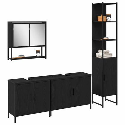 Badeværelsesmøbel Sæt Med Dør 4 Pcs Sort 33 X 33 X 185.5 Cm - Billede 3