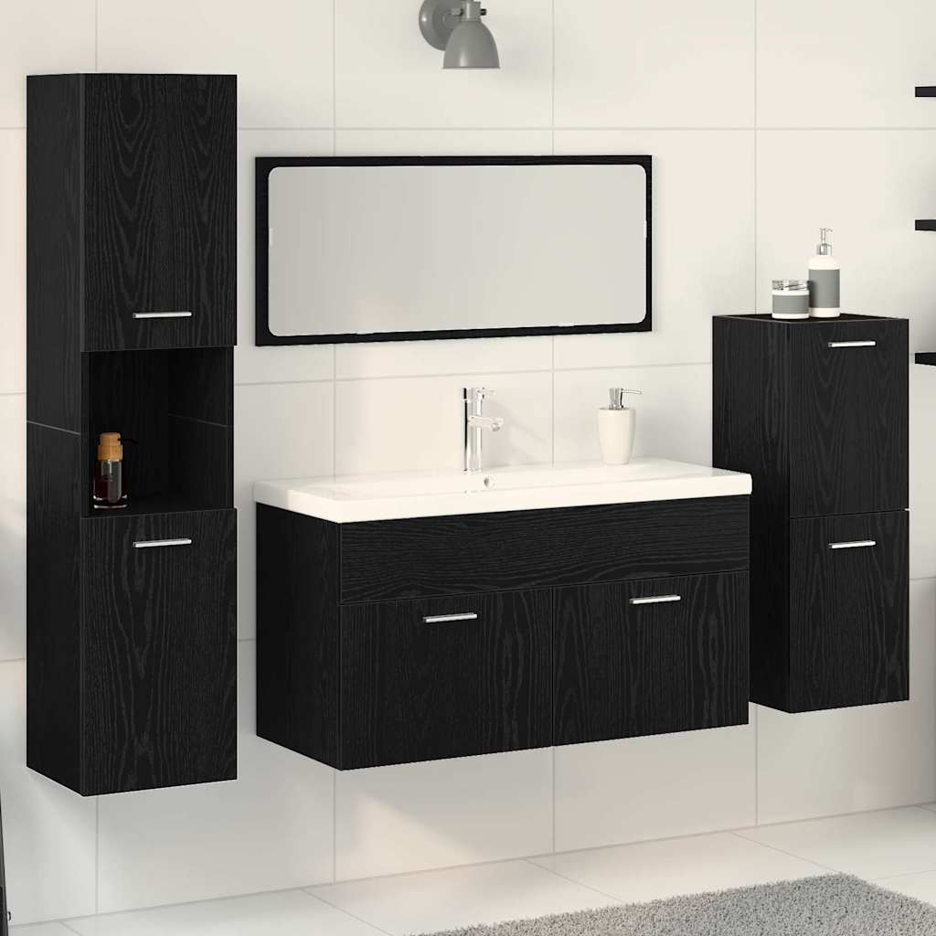 Badeværelsesmøbel Sæt Med Dør 4 Pcs Sort Eg 80 X 38.5 X 45 Cm - Hovedbillede