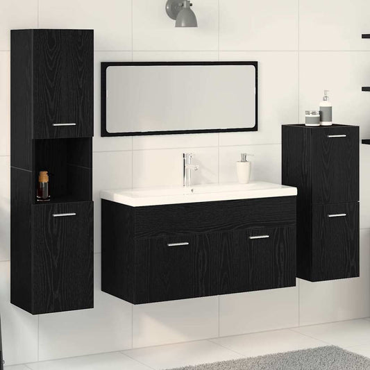 Badeværelsesmøbel Sæt Med Dør 4 Pcs Sort Eg 80 X 38.5 X 45 Cm - Hovedbillede