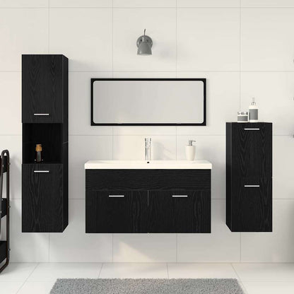 Badeværelsesmøbel Sæt Med Dør 4 Pcs Sort Eg 80 X 38.5 X 45 Cm - Billede 4