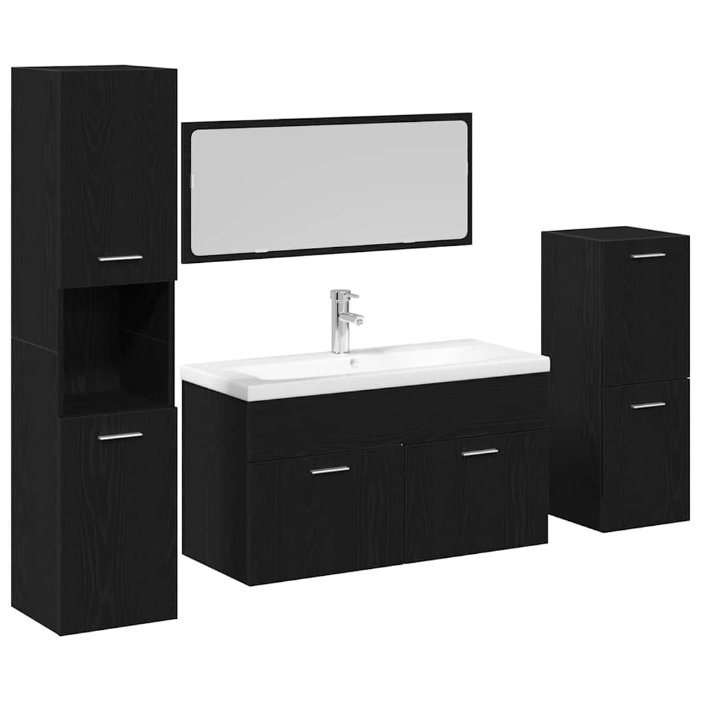 Badeværelsesmøbel Sæt Med Dør 4 Pcs Sort Eg 80 X 38.5 X 45 Cm - Billede 2