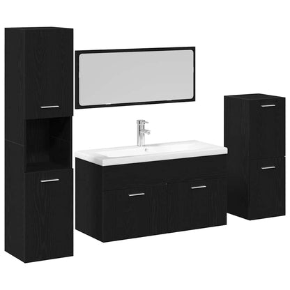 Badeværelsesmøbel Sæt Med Dør 4 Pcs Sort Eg 80 X 38.5 X 45 Cm - Billede 2