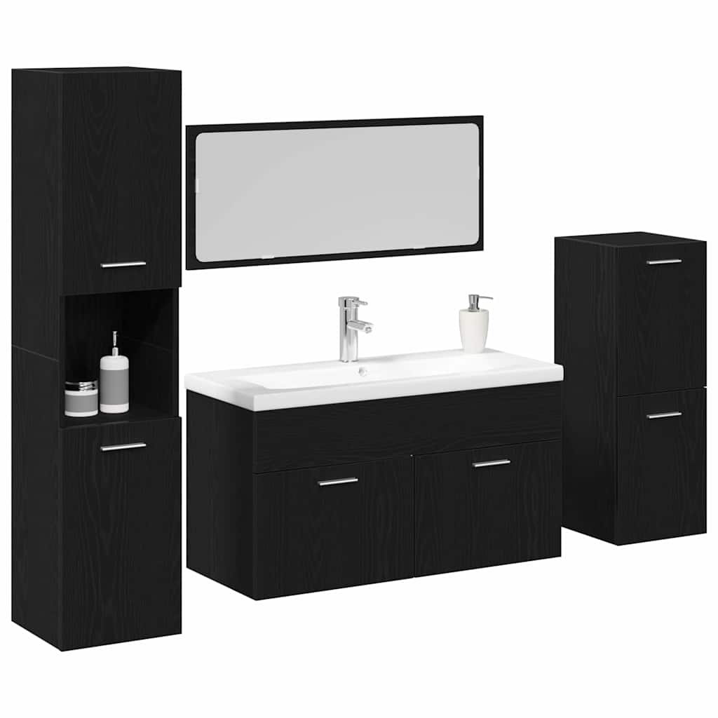 Badeværelsesmøbel Sæt Med Dør 4 Pcs Sort Eg 80 X 38.5 X 45 Cm - Billede 3