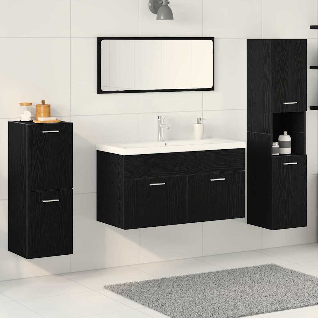 Badeværelsesmøbel Sæt Med Dør 5 Pcs Sort Eg 30 X 30 X 130 Cm - Hovedbillede