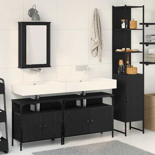 Badeværelsesmøbel Sæt Med Dør 4 Pcs Sort Eg 33 X 33 X 185.5 Cm - Hovedbillede