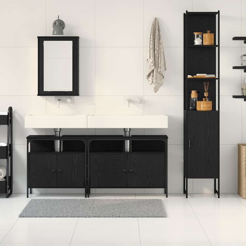 Badeværelsesmøbel Sæt Med Dør 4 Pcs Sort Eg 33 X 33 X 185.5 Cm - Billede 4