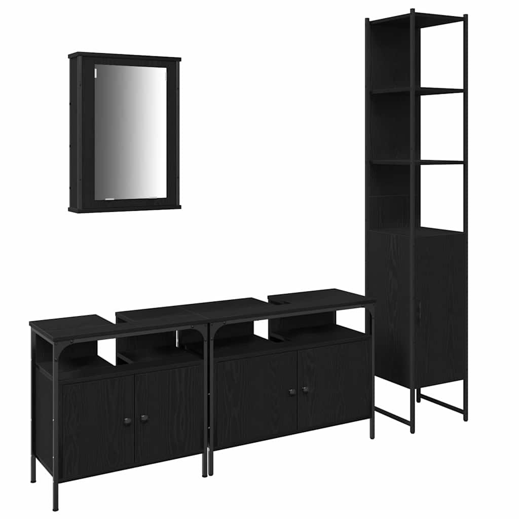 Badeværelsesmøbel Sæt Med Dør 4 Pcs Sort Eg 33 X 33 X 185.5 Cm - Billede 2