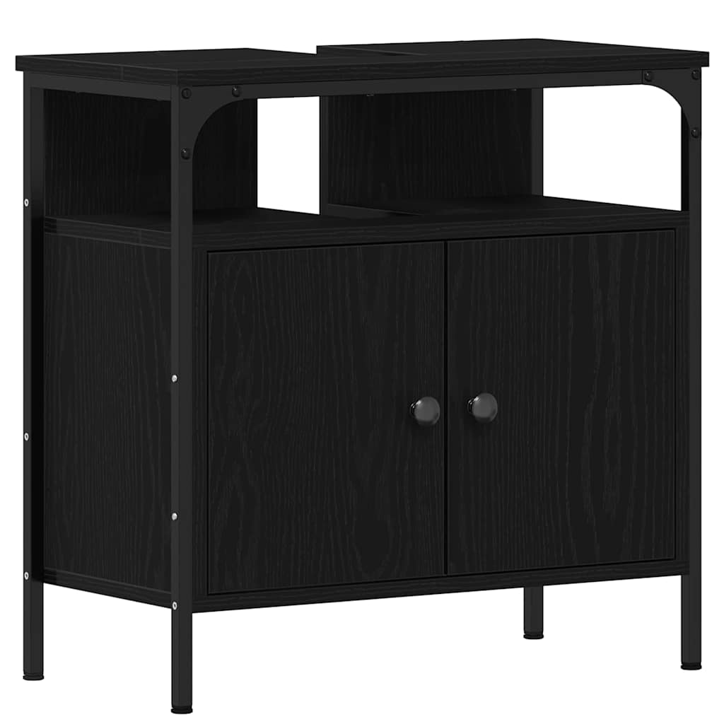Badeværelsesmøbel Sæt Med Dør 4 Pcs Sort Eg 33 X 33 X 185.5 Cm - Billede 6