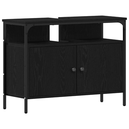 Badeværelsesmøbel Sæt Med Dør 4 Pcs Sort Eg 33 X 33 X 185.5 Cm - Billede 7