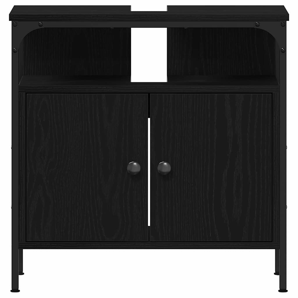 Badeværelsesmøbel Sæt Med Dør 4 Pcs Sort Eg 33 X 33 X 185.5 Cm - Billede 10