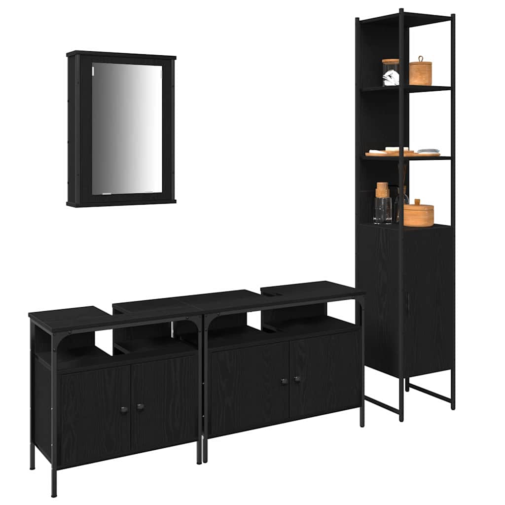 Badeværelsesmøbel Sæt Med Dør 4 Pcs Sort Eg 33 X 33 X 185.5 Cm - Billede 3