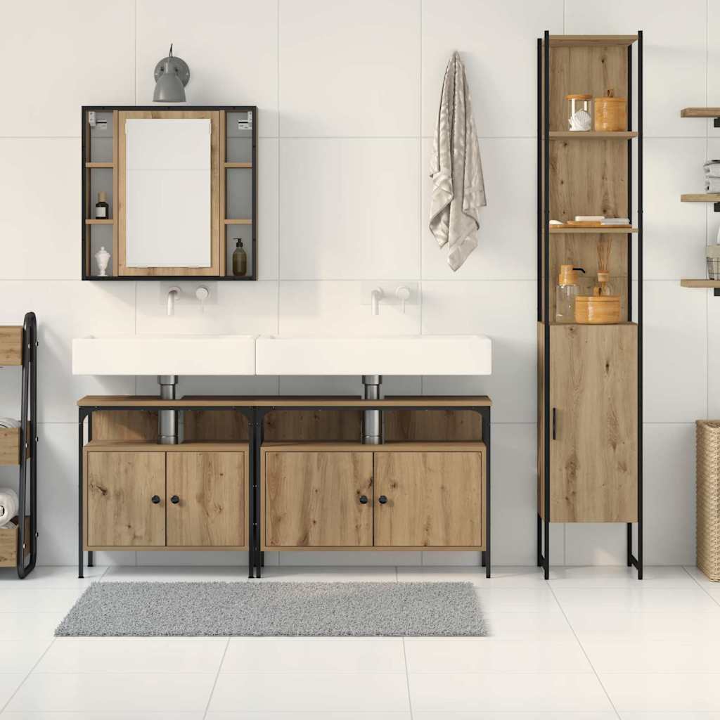 Badeværelsesskabsæt Med Dør 4 Pcs Artisan Eg 33 X 33 X 185.5 Cm - Billede 4