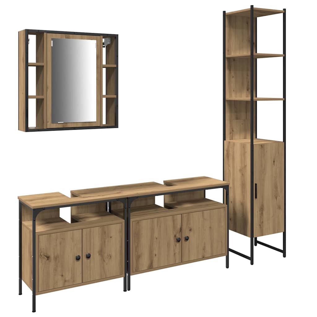 Badeværelsesskabsæt Med Dør 4 Pcs Artisan Eg 33 X 33 X 185.5 Cm - Billede 2