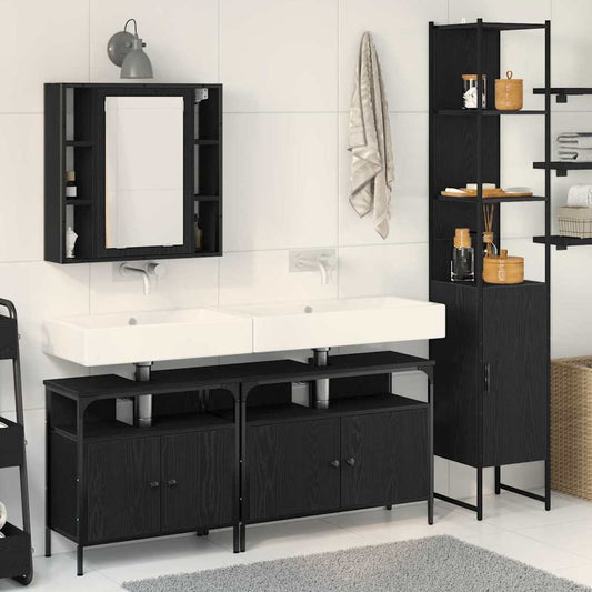Badeværelsesskabsæt Med Hylde 4 Pcs Sort Eg 33 X 33 X 185.5 Cm - Hovedbillede