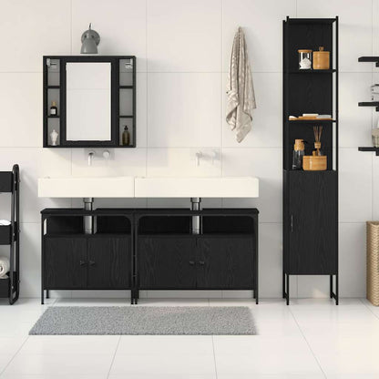 Badeværelsesskabsæt Med Hylde 4 Pcs Sort Eg 33 X 33 X 185.5 Cm - Billede 4