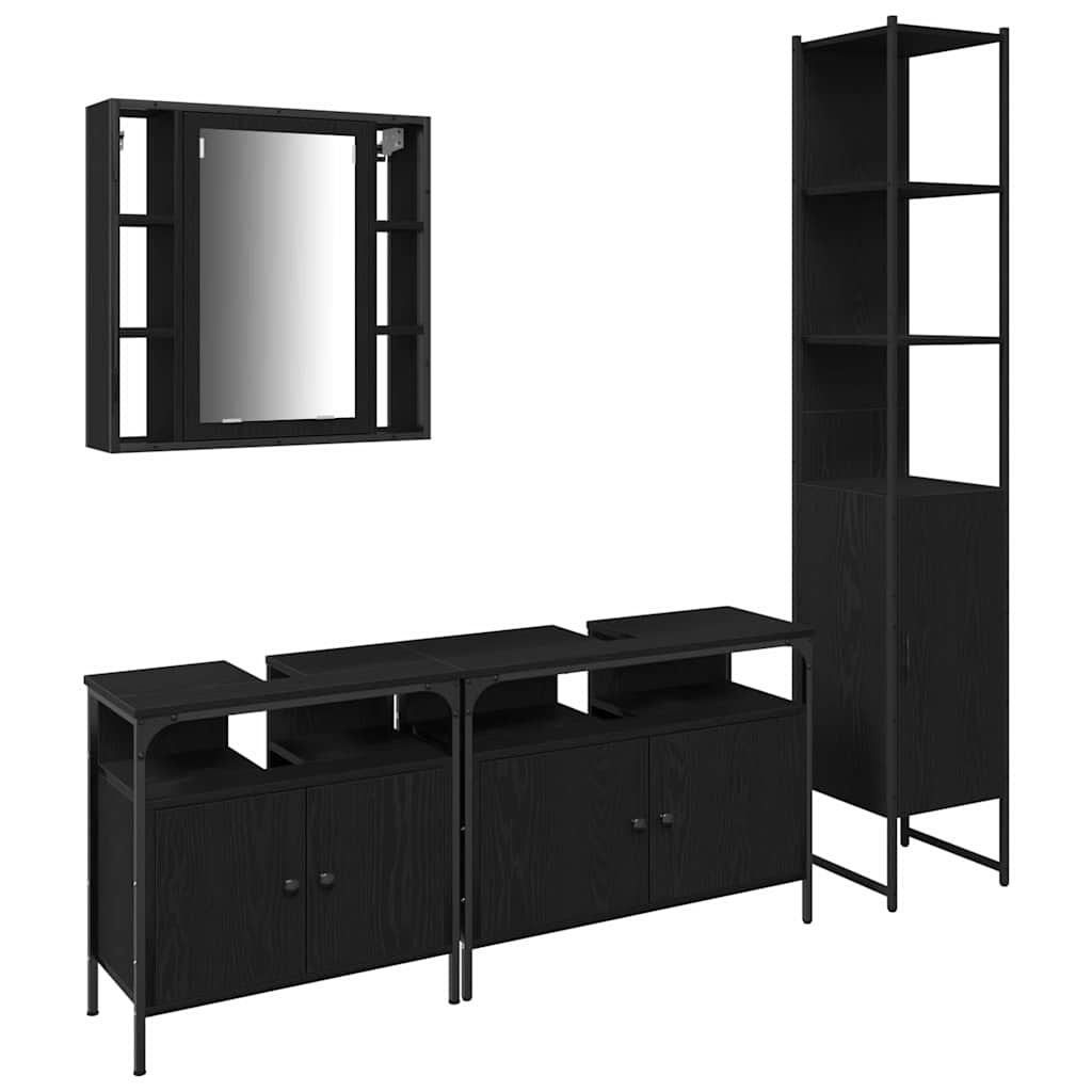 Badeværelsesskabsæt Med Hylde 4 Pcs Sort Eg 33 X 33 X 185.5 Cm - Billede 2