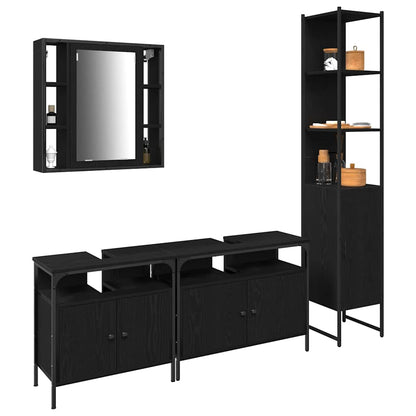 Badeværelsesskabsæt Med Hylde 4 Pcs Sort Eg 33 X 33 X 185.5 Cm - Billede 3