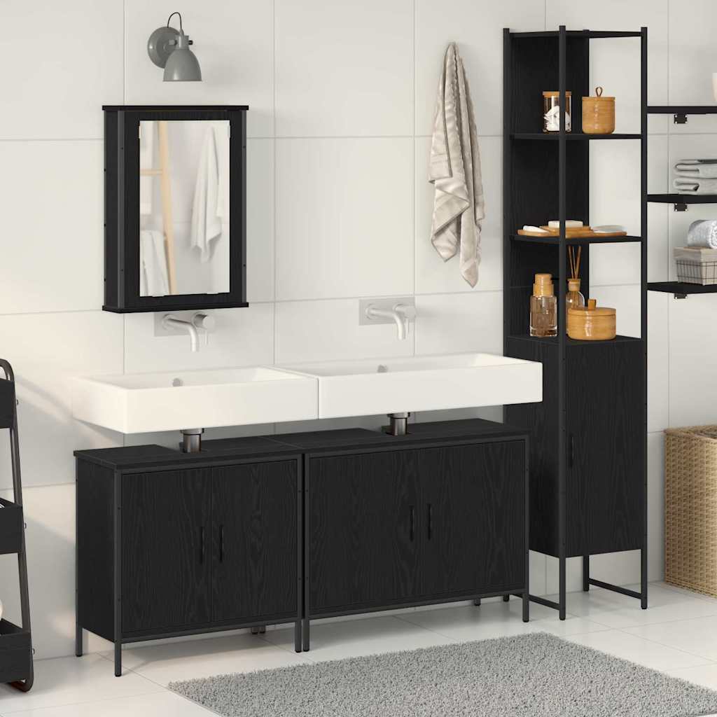 Badeværelsesmøbel Sæt Med Hylde 4 Pcs Sort 33 X 33 X 185.5 Cm - Hovedbillede