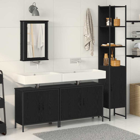 Badeværelsesmøbel Sæt Med Hylde 4 Pcs Sort 33 X 33 X 185.5 Cm - Hovedbillede