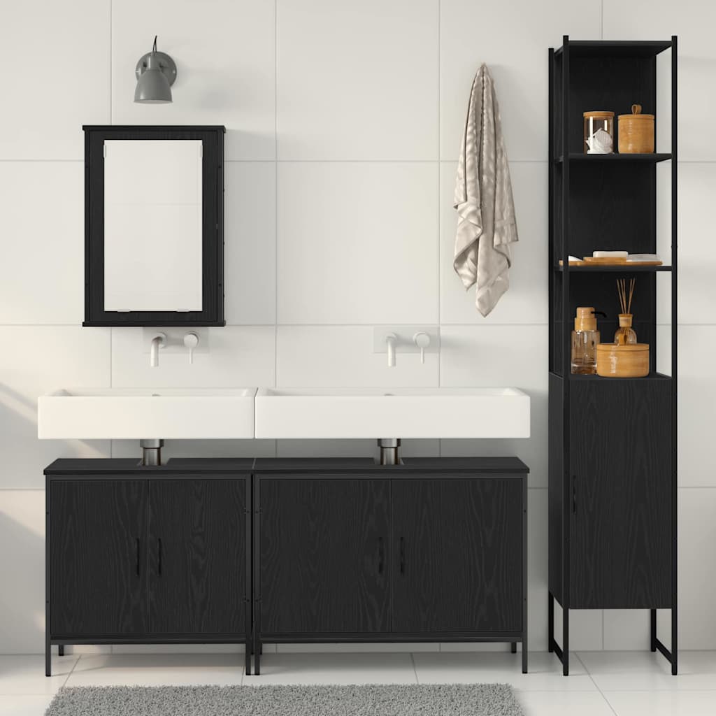 Badeværelsesmøbel Sæt Med Hylde 4 Pcs Sort 33 X 33 X 185.5 Cm - Billede 4