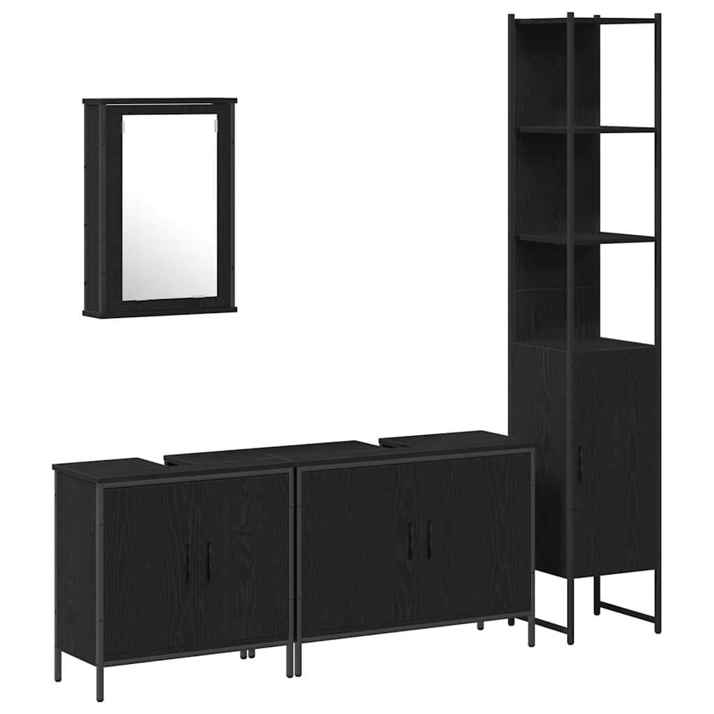 Badeværelsesmøbel Sæt Med Hylde 4 Pcs Sort 33 X 33 X 185.5 Cm - Billede 2