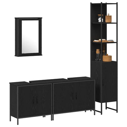 Badeværelsesmøbel Sæt Med Hylde 4 Pcs Sort 33 X 33 X 185.5 Cm - Billede 3