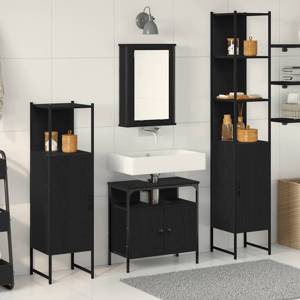 Badeværelsesmøbel Sæt Med Dør 4 Pcs Sort Eg 33 X 33 X 185.5 Cm - Hovedbillede
