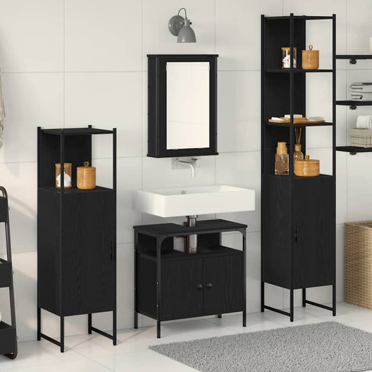 Badeværelsesmøbel Sæt Med Dør 4 Pcs Sort Eg 33 X 33 X 185.5 Cm - Hovedbillede