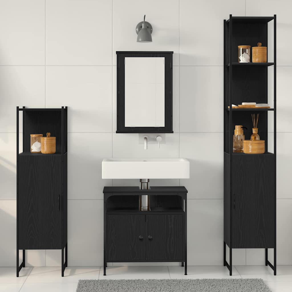 Badeværelsesmøbel Sæt Med Dør 4 Pcs Sort Eg 33 X 33 X 185.5 Cm - Billede 4
