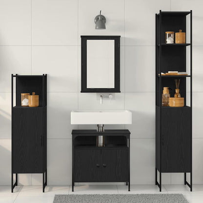 Badeværelsesmøbel Sæt Med Dør 4 Pcs Sort Eg 33 X 33 X 185.5 Cm - Billede 4