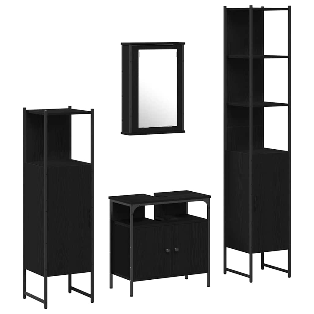 Badeværelsesmøbel Sæt Med Dør 4 Pcs Sort Eg 33 X 33 X 185.5 Cm - Billede 2