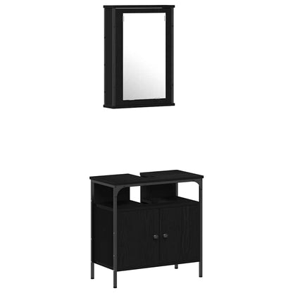 Badeværelsesmøbel Sæt Med Dør 4 Pcs Sort Eg 33 X 33 X 185.5 Cm - Billede 6