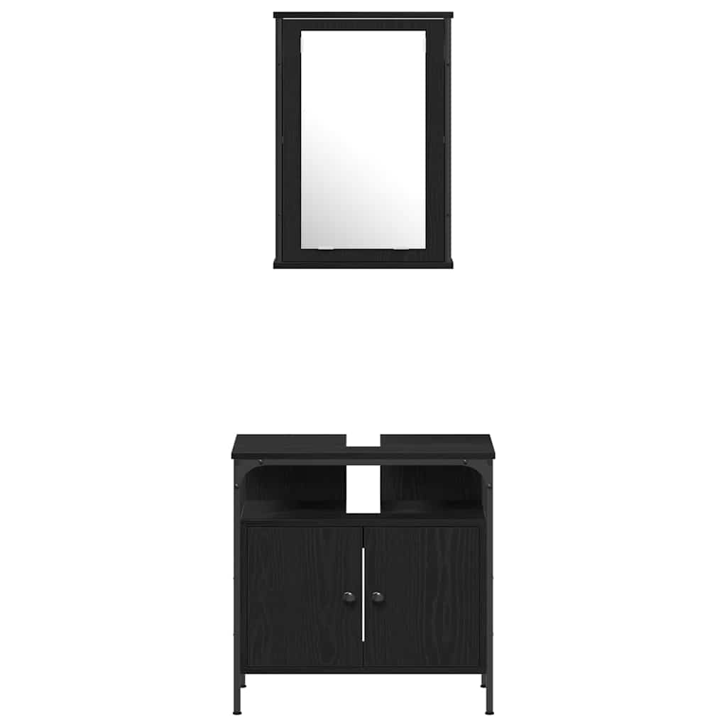 Badeværelsesmøbel Sæt Med Dør 4 Pcs Sort Eg 33 X 33 X 185.5 Cm - Billede 9