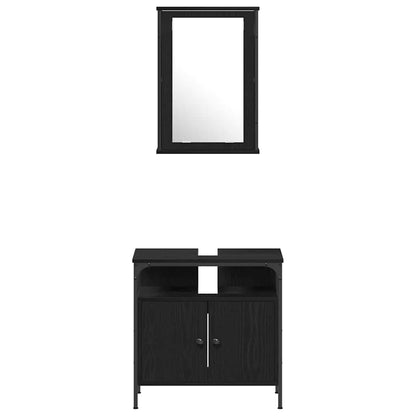 Badeværelsesmøbel Sæt Med Dør 4 Pcs Sort Eg 33 X 33 X 185.5 Cm - Billede 9