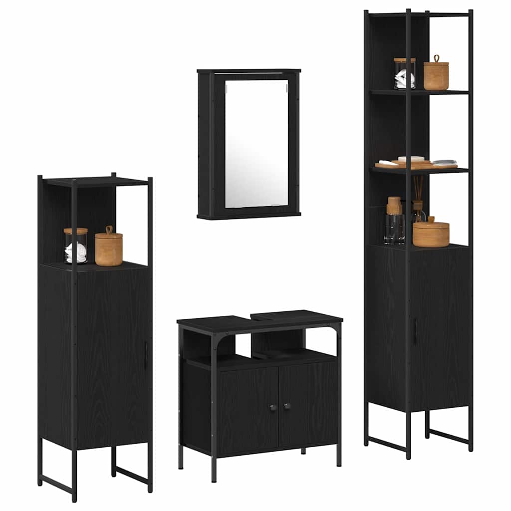 Badeværelsesmøbel Sæt Med Dør 4 Pcs Sort Eg 33 X 33 X 185.5 Cm - Billede 3
