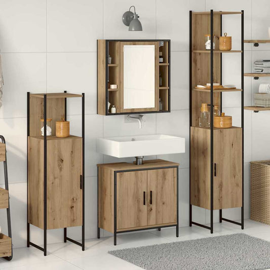 Badeværelsesmøbel Sæt Med Hylde 4 Pcs Brun 33 X 33 X 185.5 Cm - Hovedbillede