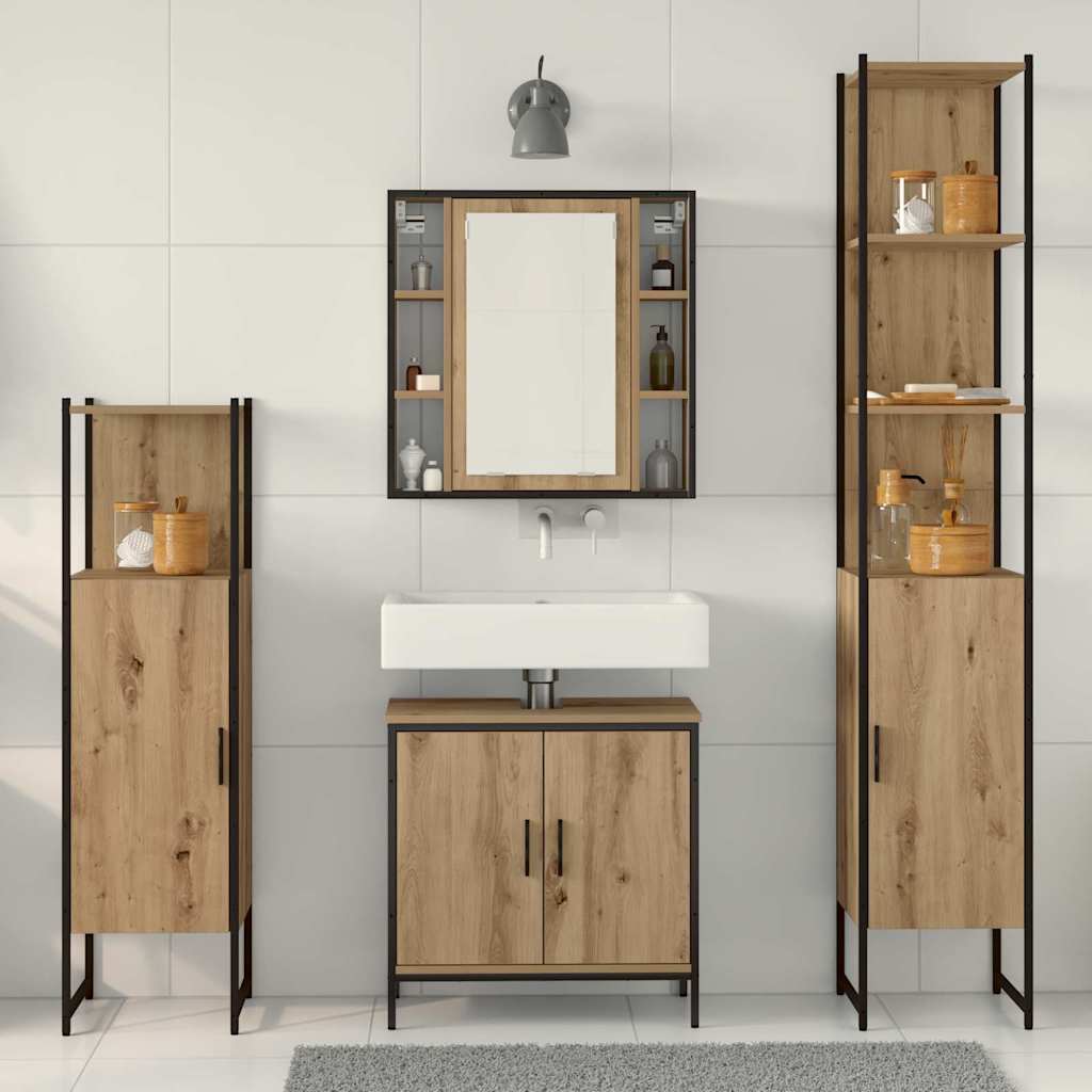 Badeværelsesmøbel Sæt Med Hylde 4 Pcs Brun 33 X 33 X 185.5 Cm - Billede 4