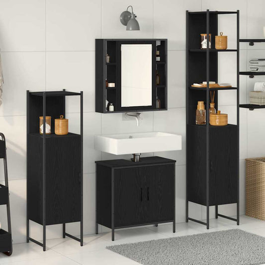 Badeværelsesmøbel Sæt Med Hylde 4 Pcs Sort 33 X 33 X 185.5 Cm - Hovedbillede