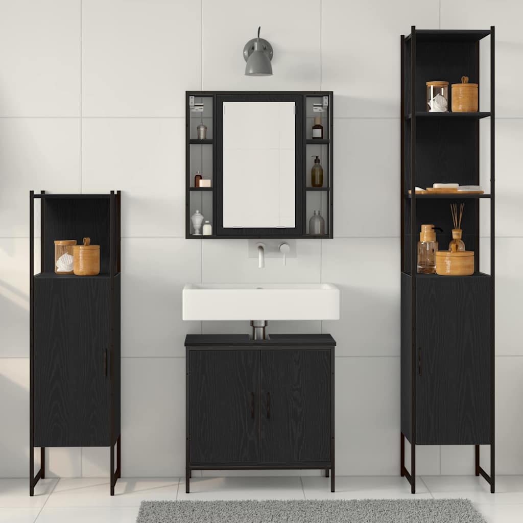 Badeværelsesmøbel Sæt Med Hylde 4 Pcs Sort 33 X 33 X 185.5 Cm - Billede 4
