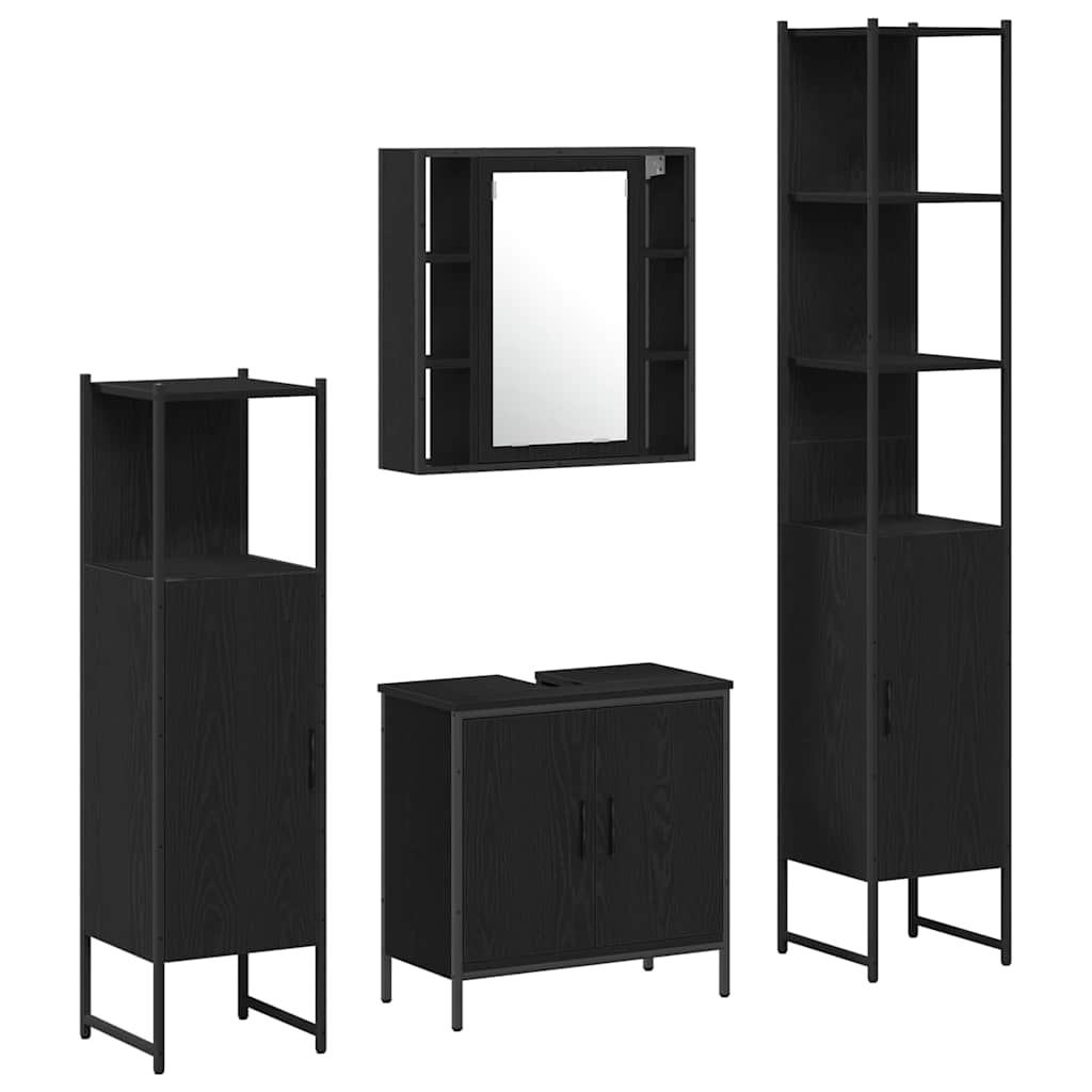 Badeværelsesmøbel Sæt Med Hylde 4 Pcs Sort 33 X 33 X 185.5 Cm - Billede 2