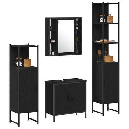 Badeværelsesmøbel Sæt Med Hylde 4 Pcs Sort 33 X 33 X 185.5 Cm - Billede 3