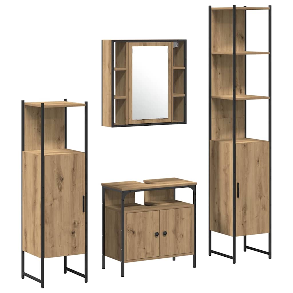 Badeværelsesskabsæt Med Dør 4 Pcs Artisan Eg 33 X 33 X 185.5 Cm - Billede 2