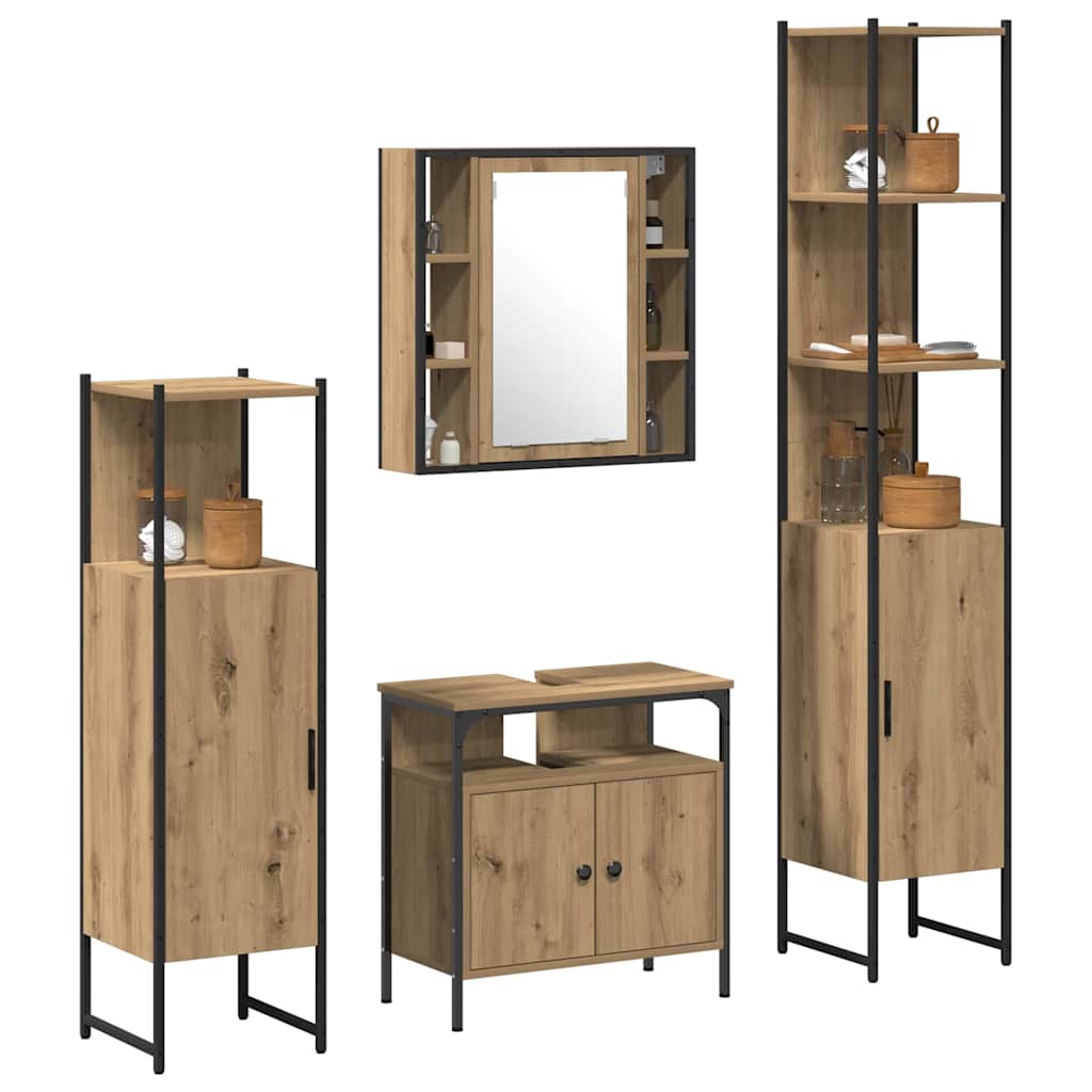 Badeværelsesskabsæt Med Dør 4 Pcs Artisan Eg 33 X 33 X 185.5 Cm - Billede 3