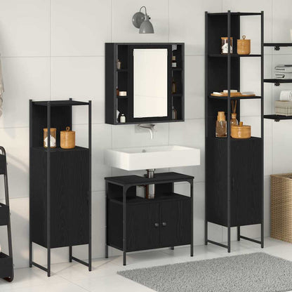 Badeværelsesskabsæt Med Hylde 4 Pcs Sort Eg 33 X 33 X 185.5 Cm - Hovedbillede
