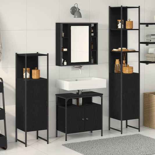 Badeværelsesskabsæt Med Hylde 4 Pcs Sort Eg 33 X 33 X 185.5 Cm - Hovedbillede