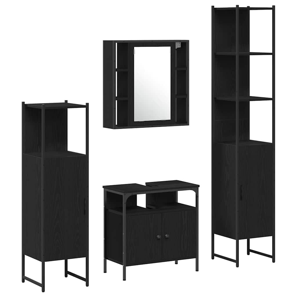 Badeværelsesskabsæt Med Hylde 4 Pcs Sort Eg 33 X 33 X 185.5 Cm - Billede 2