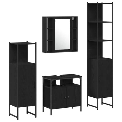 Badeværelsesskabsæt Med Hylde 4 Pcs Sort Eg 33 X 33 X 185.5 Cm - Billede 2