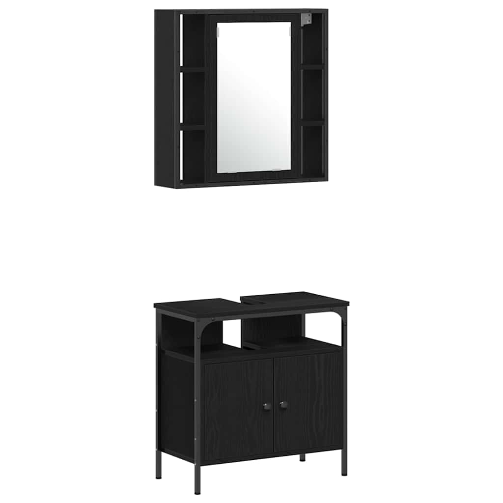 Badeværelsesskabsæt Med Hylde 4 Pcs Sort Eg 33 X 33 X 185.5 Cm - Billede 6