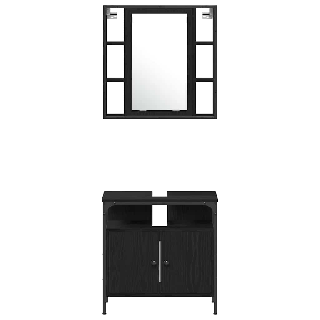 Badeværelsesskabsæt Med Hylde 4 Pcs Sort Eg 33 X 33 X 185.5 Cm - Billede 9